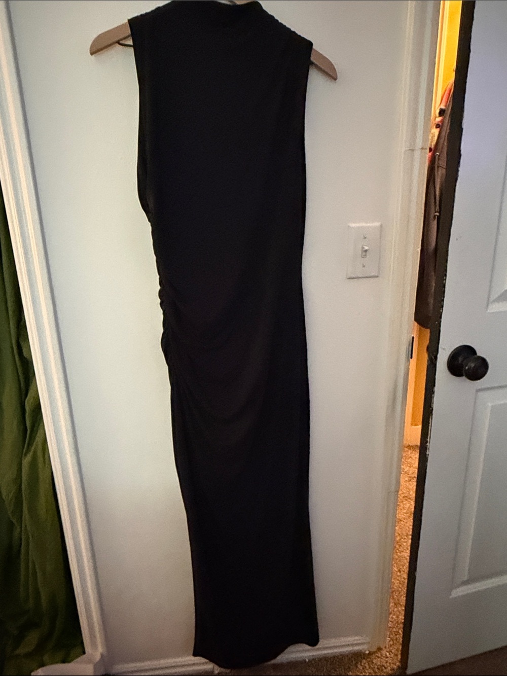 Classic Black Sleeveless Maxi Dress with side ruching and high neckline